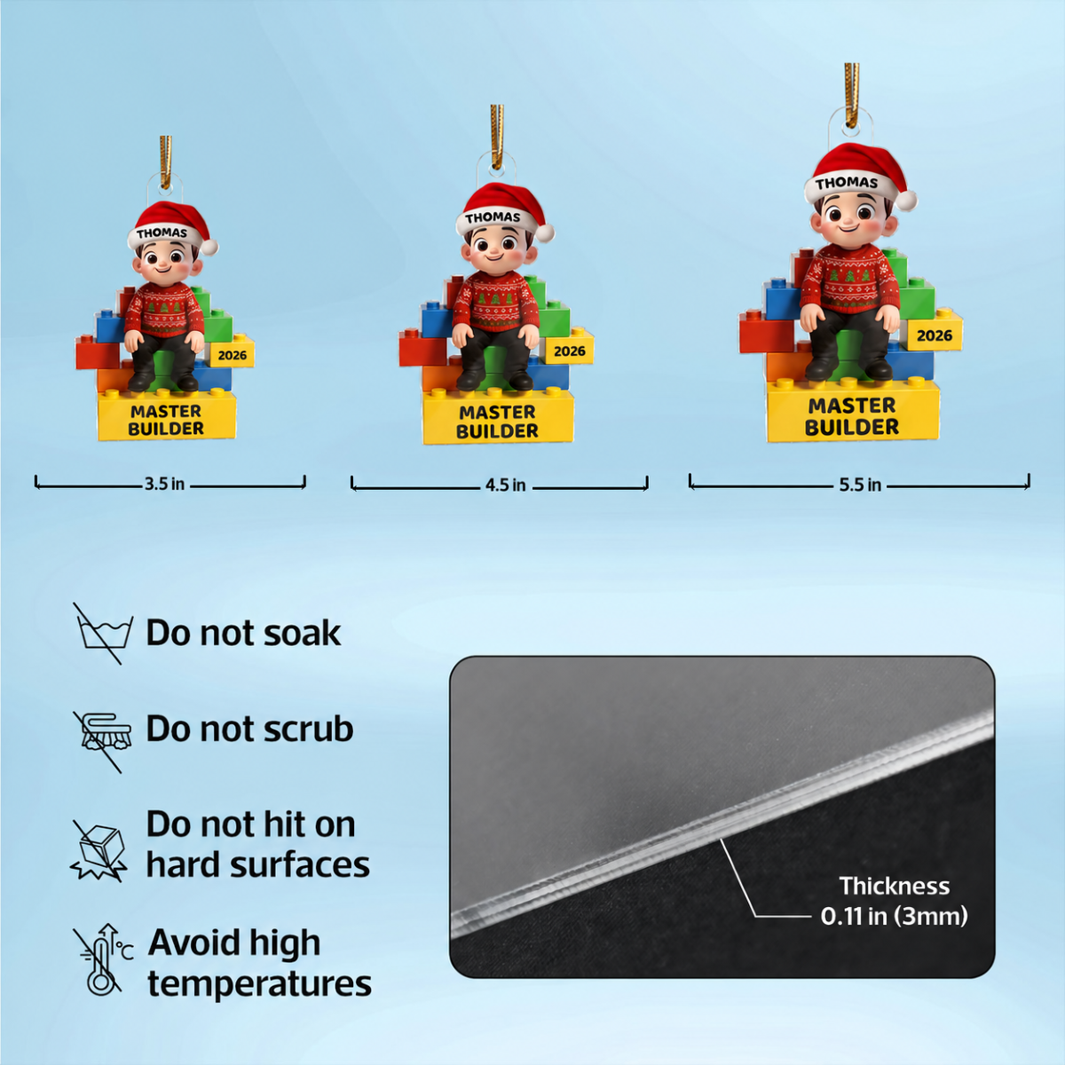 Little Kid Master Builder - Personalized Acrylic Ornament - Christmas Gift For Kids, Son, Grandson, Daughter, Granddaughter