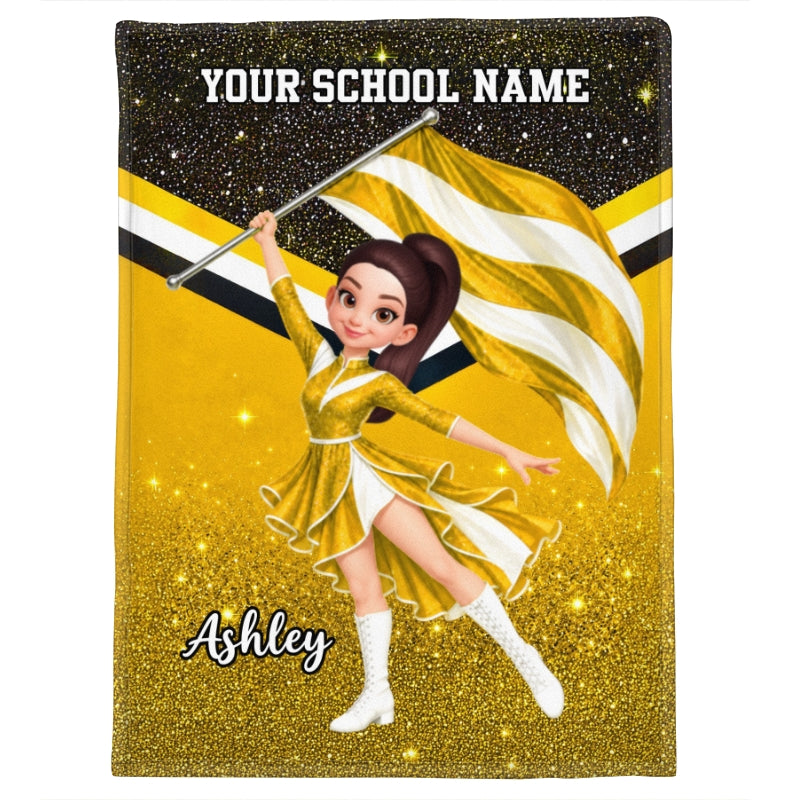 Custom Marching Band Color Guard, Baton Twirler, Personalized Name, Color, School - Personalized Fleece Blanket - Christmas Gift For Daughter, Granddaughter