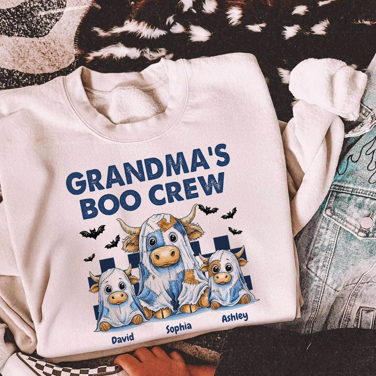 Grandma's Boo Crew Highland Cow Personalized Sweatshirt, Cozy Fall Vibe Sweatshirt