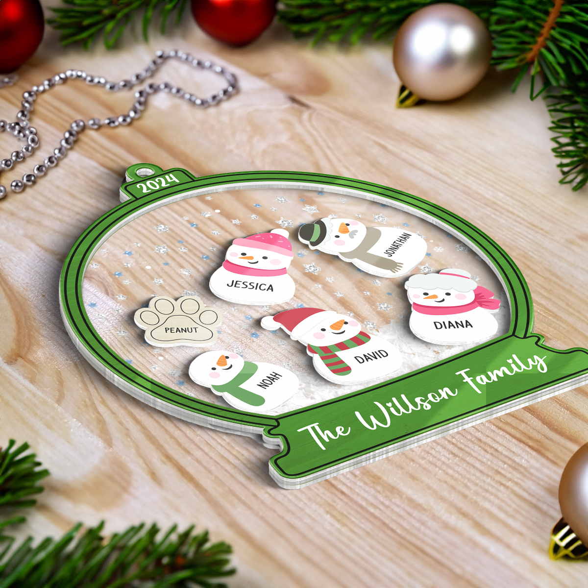 Personalized Snowman Family Christmas 4D Shaker Ornament 2024, Family Christmas Gift