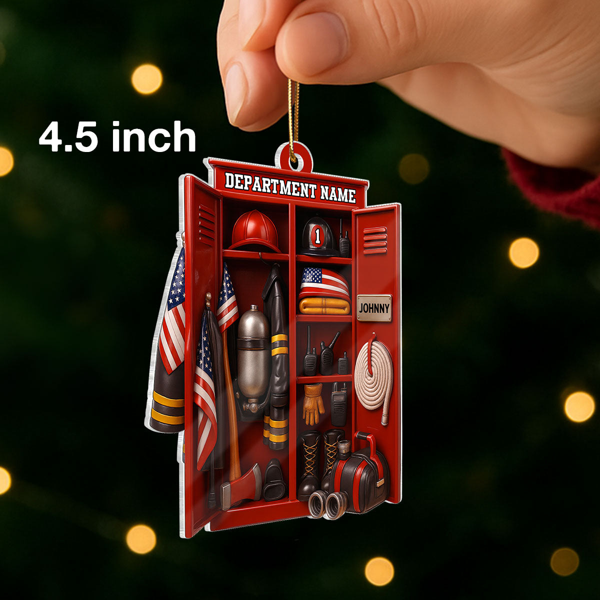 Custom Name & Department Firefighter Locker – Personalized Acrylic Ornament – Christmas Tree Decor for Firemen or First Responders