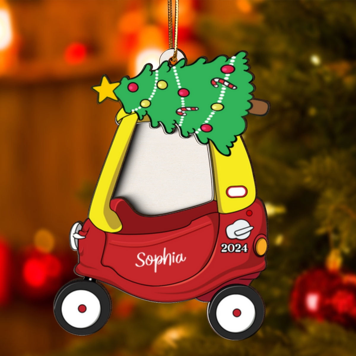 Cozy Coupe Personalized Kid Photo Frame Ornament, Christmas Decor