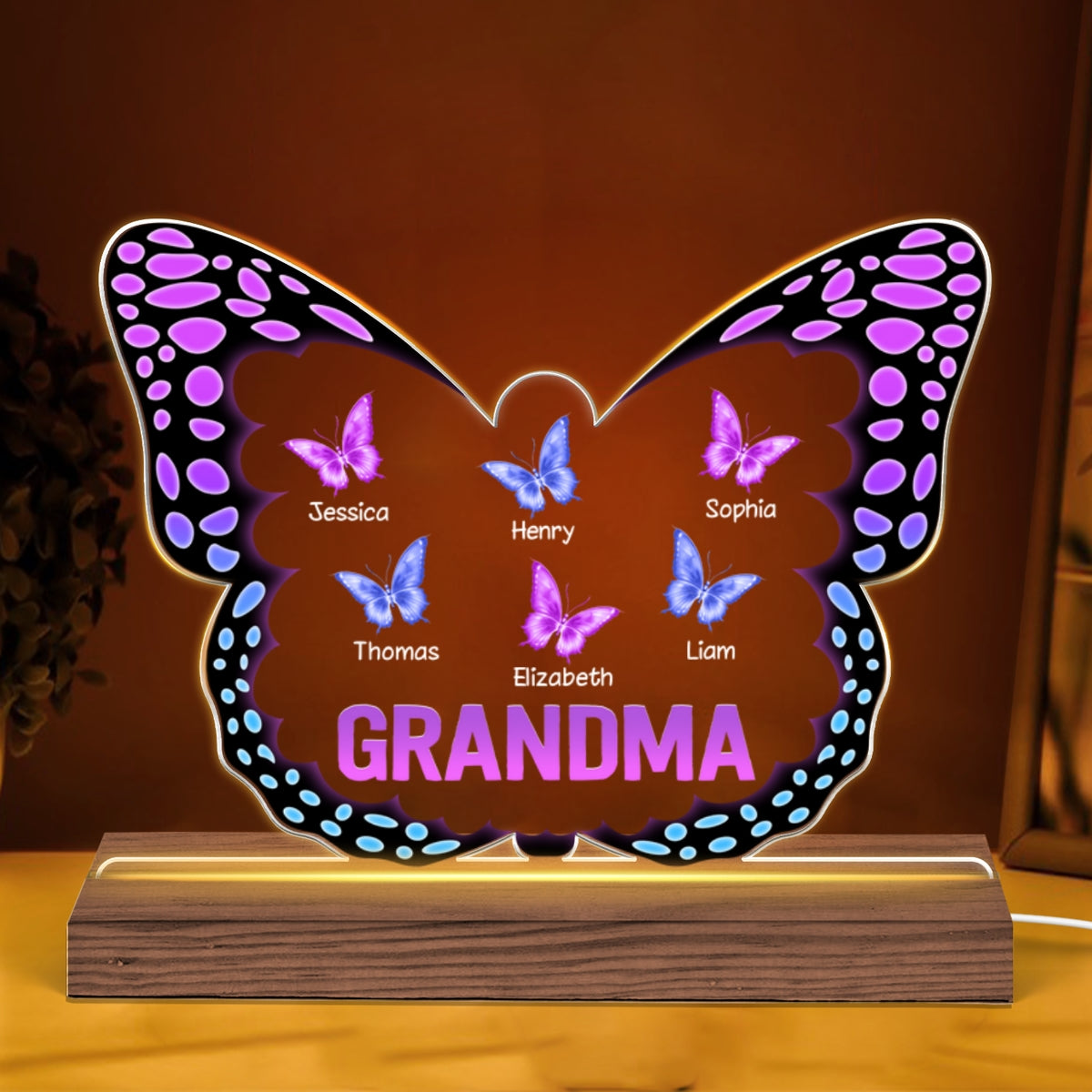Grandma Mom Butterflies In Butterfly Personalized Acrylic Custom Shape LED Night Light