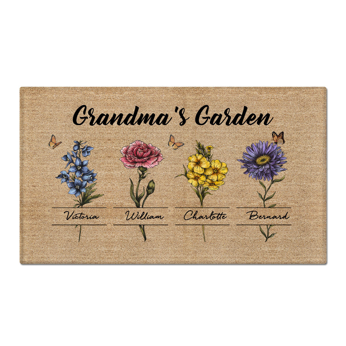 Gift For Grandma Grandma‘s Garden Beautiful Vintage Birth Month Flower With Names Personalized Doormat