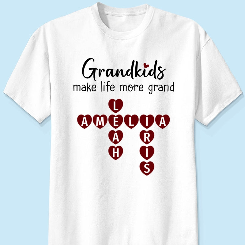 Grandkids Make Life Grand Heart Crossword Puzzle Personalized Shirt