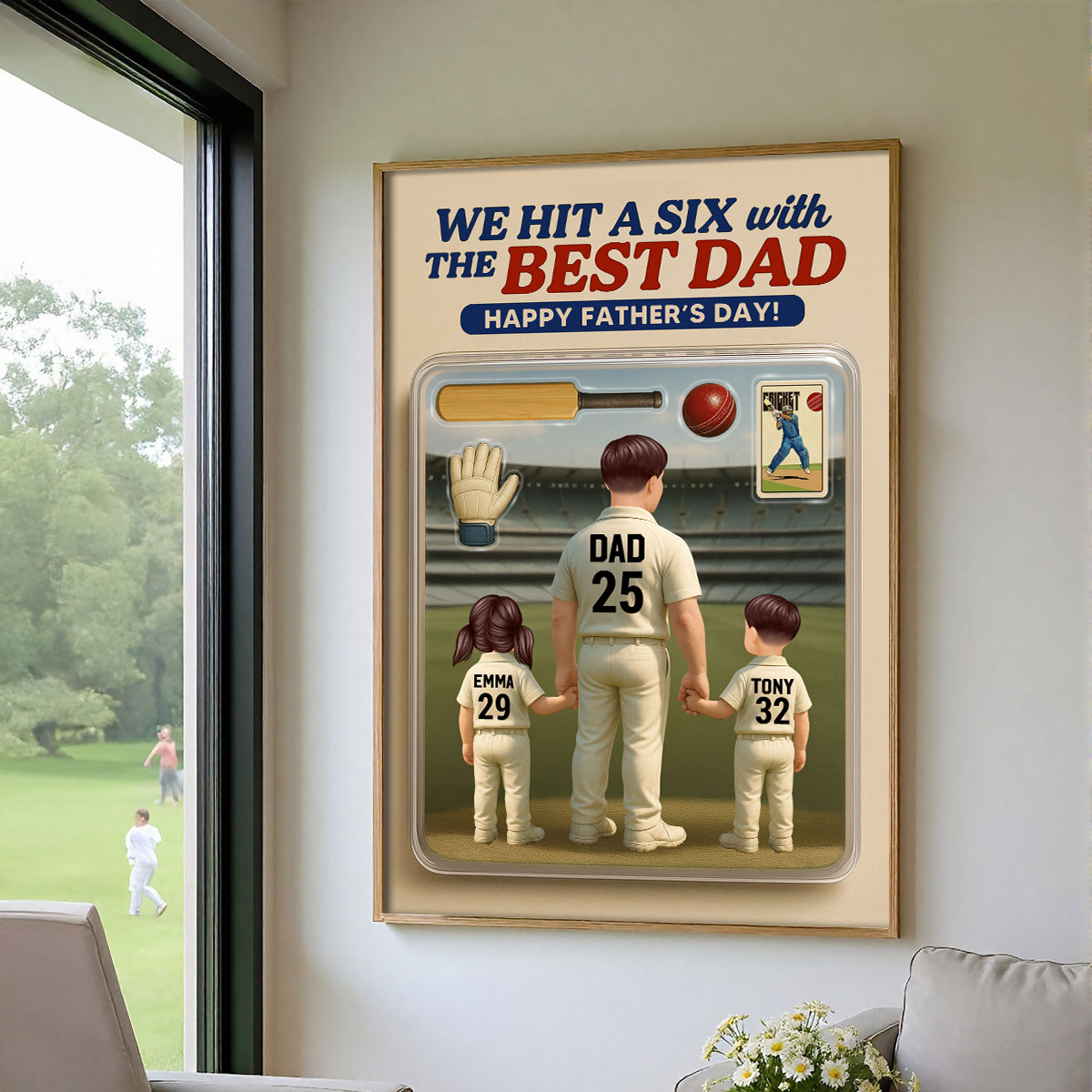 Hit A Six With The Best Dad Cricket Dad Personalized Poster, Father's Day Gift For Husband, Dad