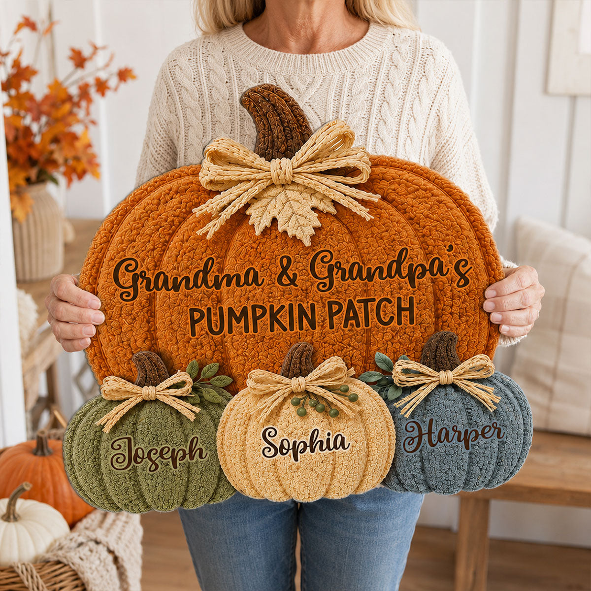 Grandma & Grandpa's Pumpkin Patch - Personalized Doormat - Fall Season Decor For Grandparents