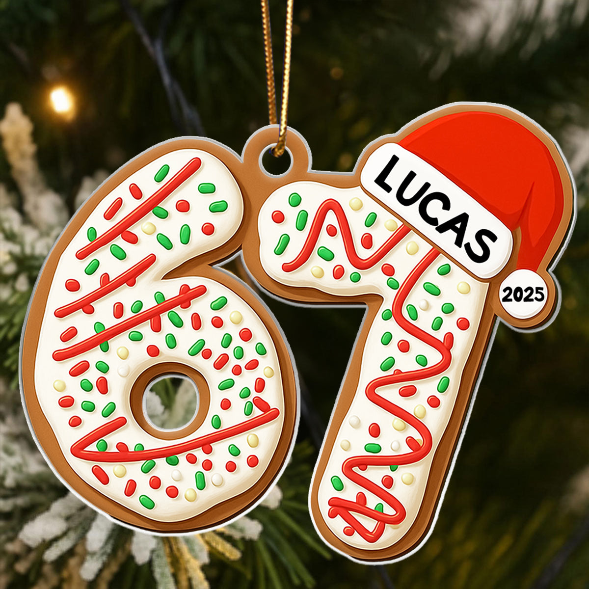 Custom Name Six Seven Ornament - Personalized Acrylic Ornament - Funny Six Seven 67 Ornament, Christmas Santa 67 Ornament, Gen Z, Gen Alpha Teenager Ornament