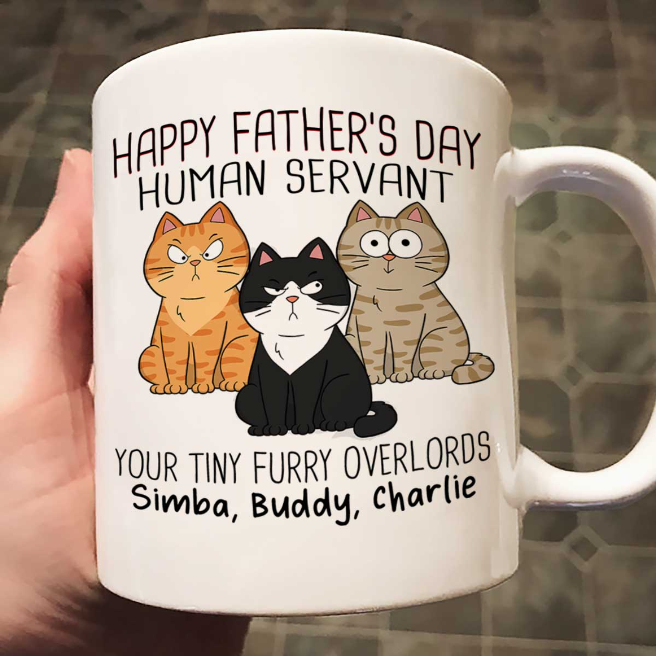 Happy Father‘s Day Human Servant - Personalized Mug - Gift For Cat Dad, Dad, Husband