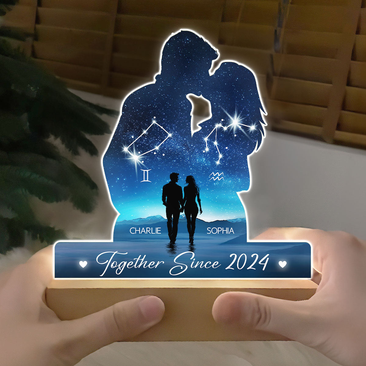 Our Love Was Written In The Stars Personalized Couple Kissing Shaped Acrylic LED Night Light, Anniversary  Gift For Her, For Him, Husband, Wife