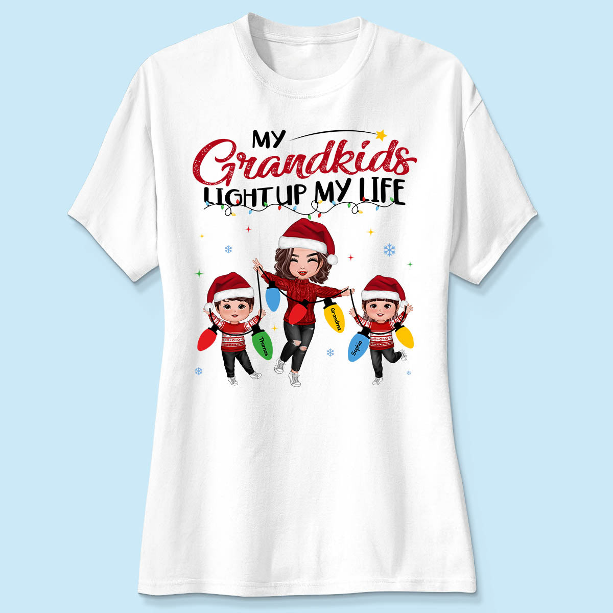My Grandkids Light Up My Life Happy Doll Grandma Grandkids Personalized Christmas Sweatshirt Hoodie