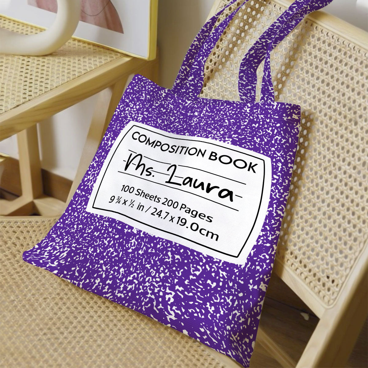 Teacher Colorful Composition Book Pattern Personalized Tote Bag, Back To School Gift For Teacher