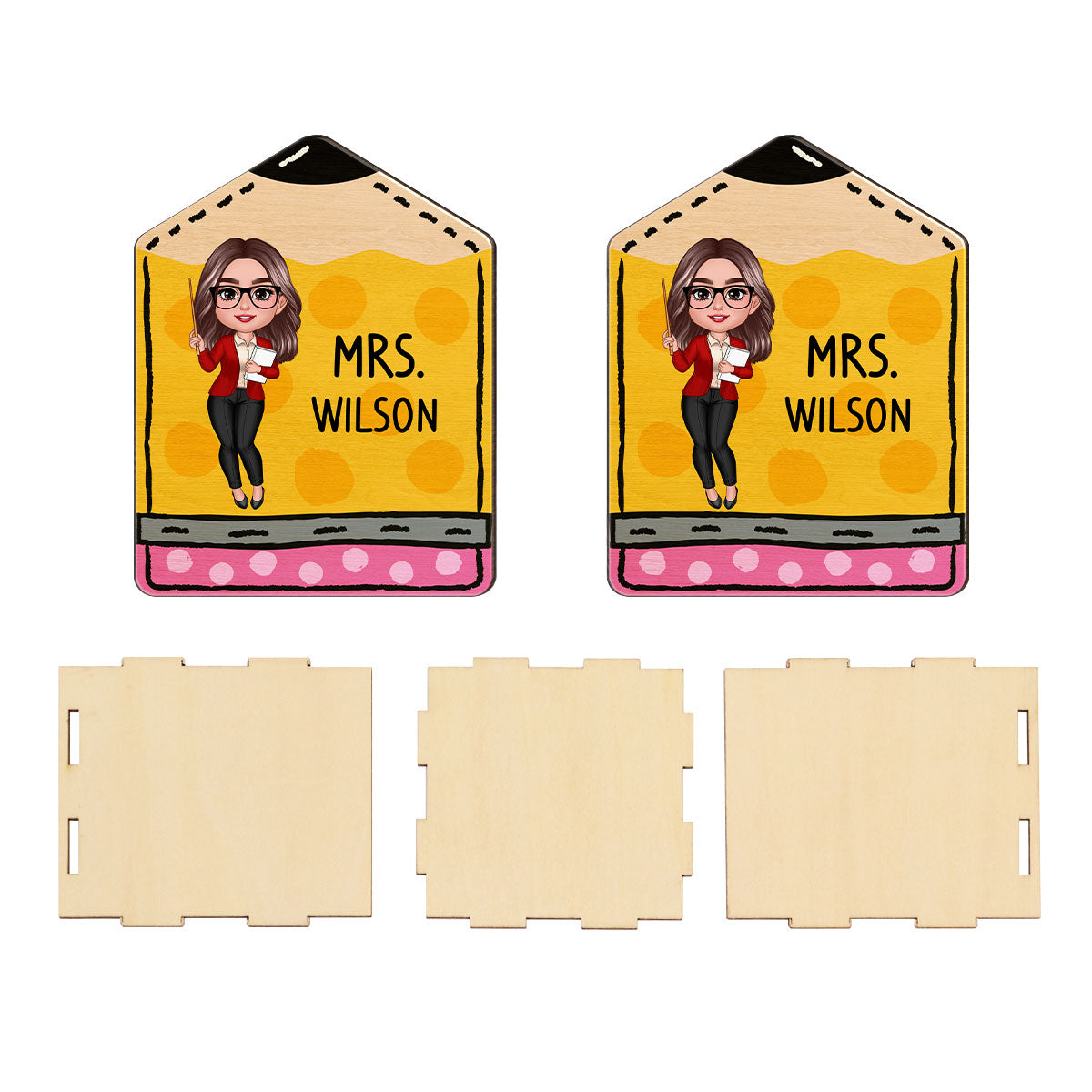 Doll Teacher Vertical Pencil Personalized Pen Pencil Holder, Back To School Gift
