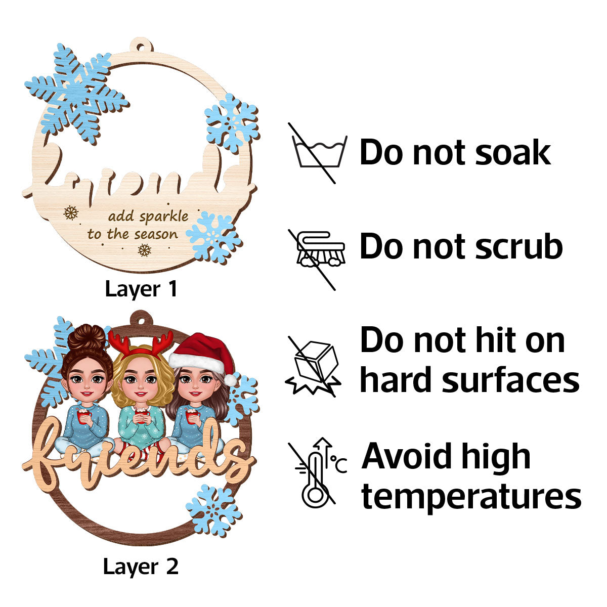 Best Friends Are Snowflake Personalized 2-Layer Wooden Ornament