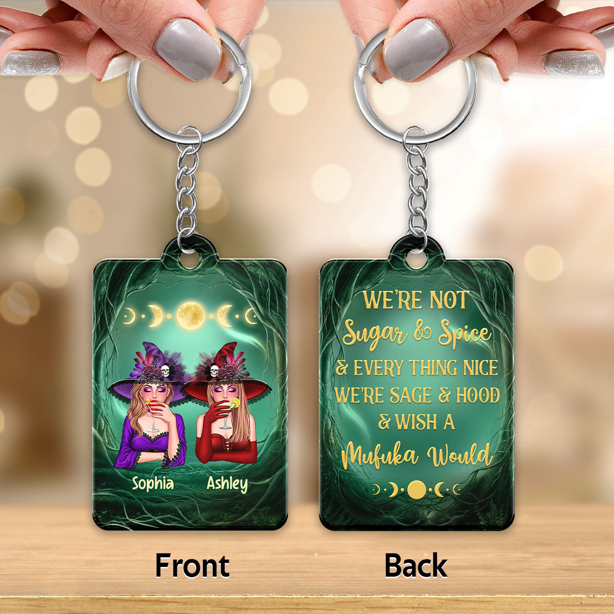 Halloween Best Friends Witches Moon Personalized Acrylic Keychain