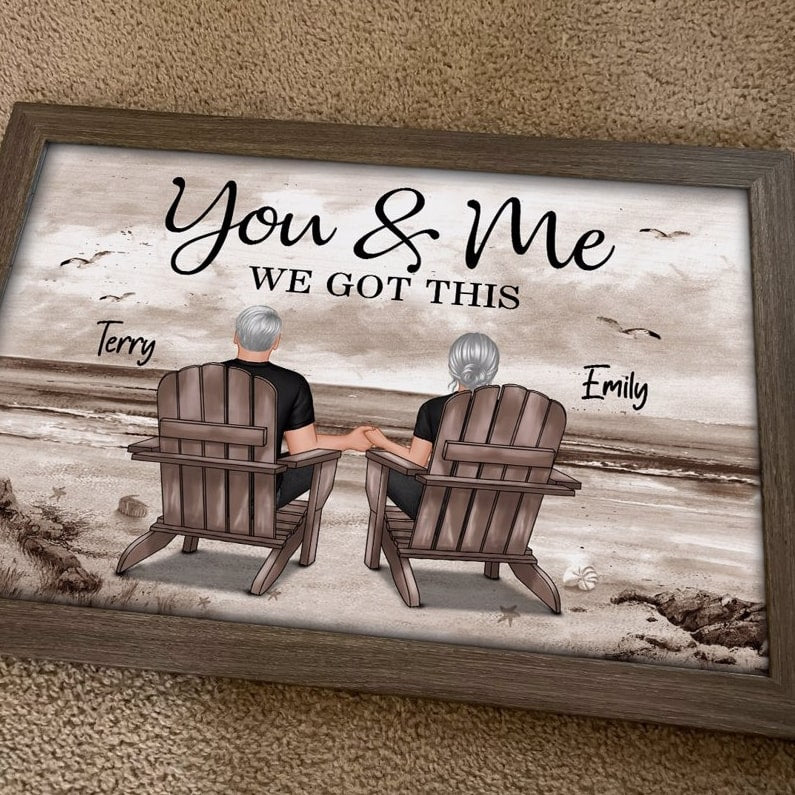 [FREE DELIVERY - Limited Time Offer] Couple Beach Landscape Retro Vintage Personalized Poster, Anniversary Gift For Couple, For Him, For Her