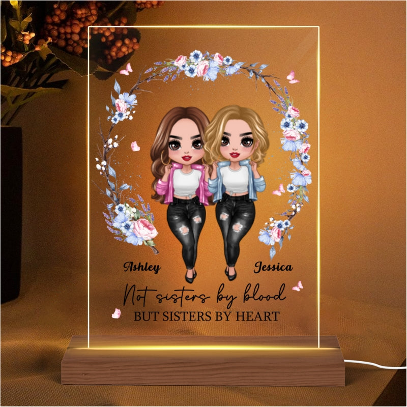 Besties Sisters Floral Wreath Personalized Plaque LED Night Light