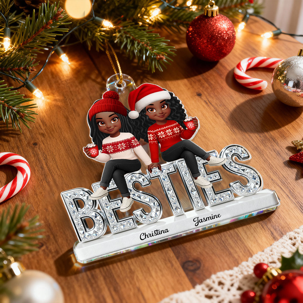 3D Shinning Effect Besties Forever Together Christmas - Personalized Acrylic Ornament - Gift For Best Friends