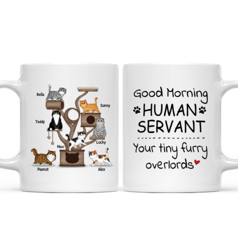 Good Morning Human Servant Fluffy Cat Tower Personalized Mug