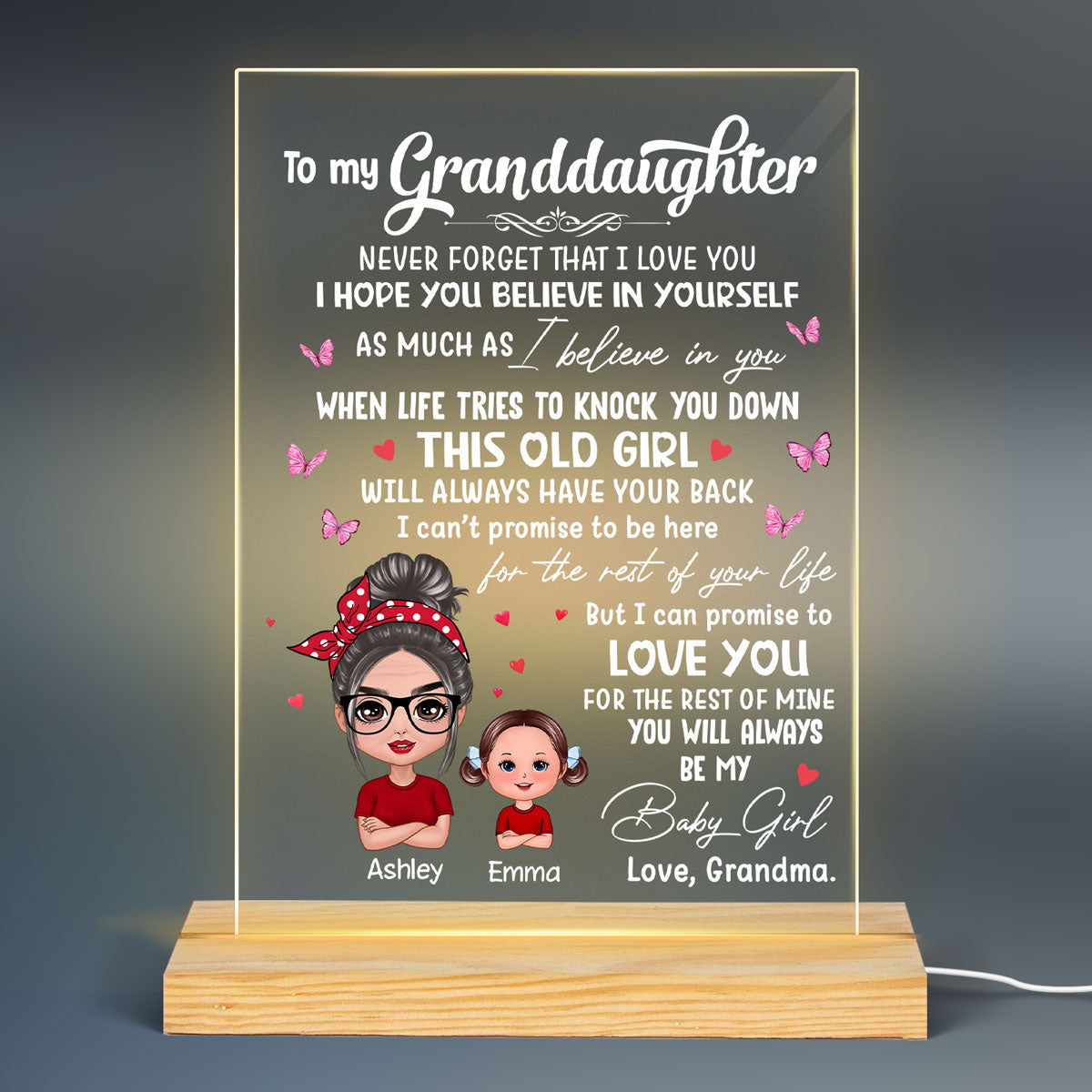 Grandma To My Granddaughter Grandson Personalized Rectangle Acrylic Plaque LED Lamp Night Light