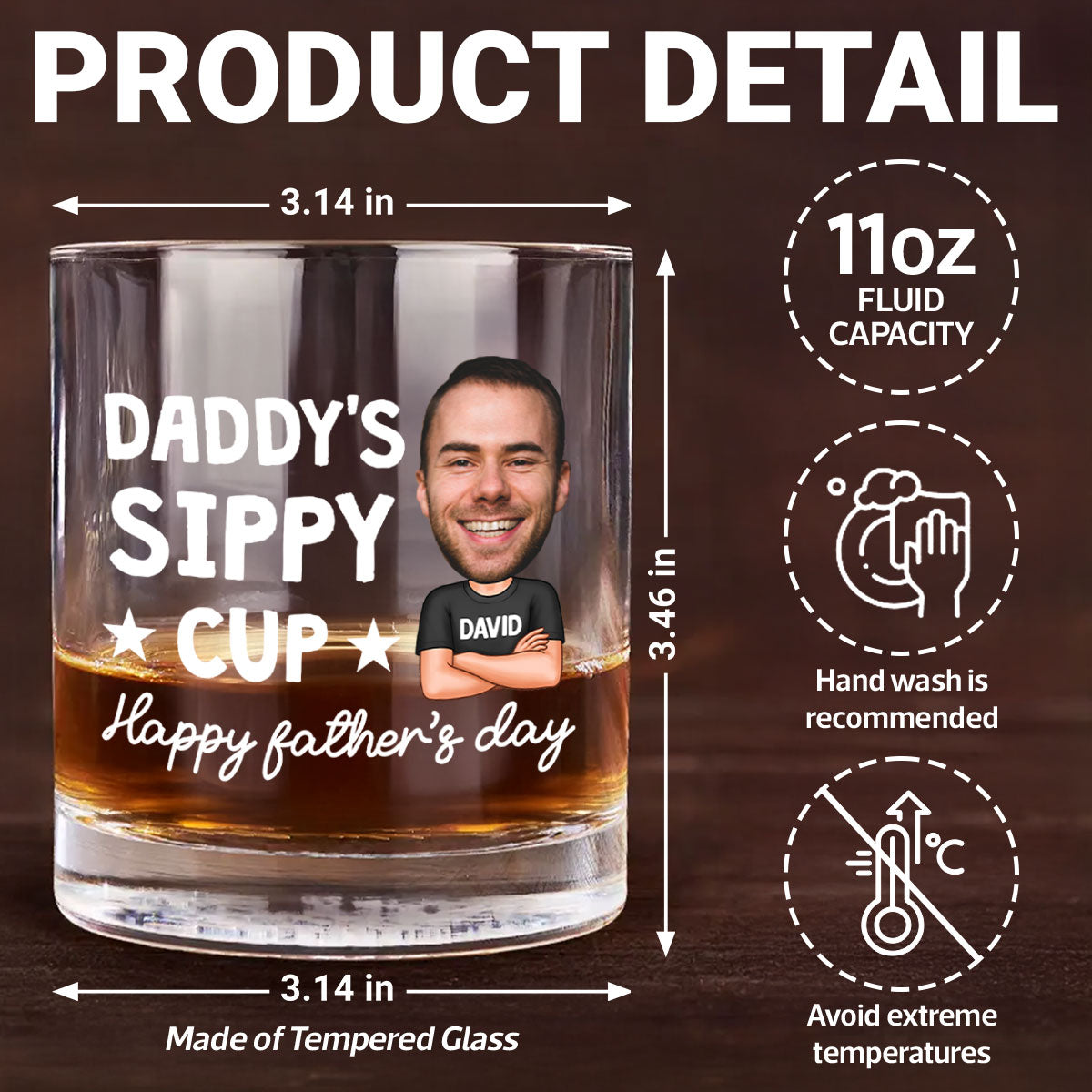 Daddy's Sippy Cup Happy Father's Day Personalized Whiskey Glass, Gift For Dad