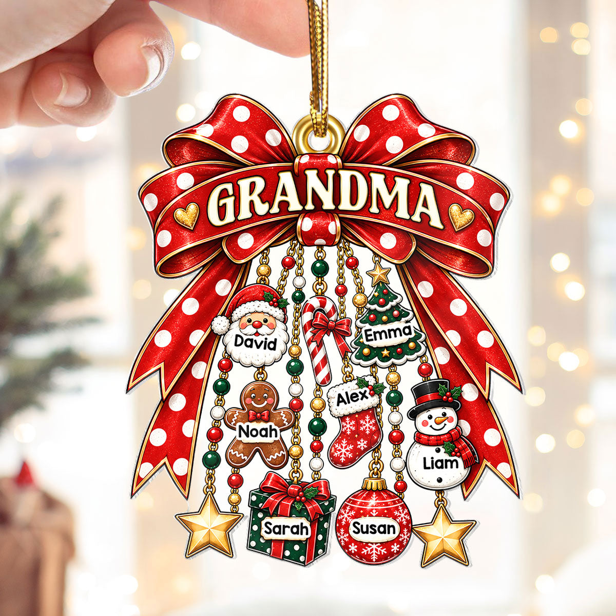 Grandma Retro Christmas Charm Bow - Personalized Acrylic Ornament - Thoughtful Christmas Gift for Grandma