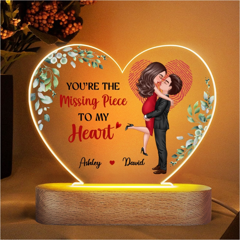 The Missing Piece Couple Heart Fingerprint Personalized Heart Acrylic LED Lamp Night Light