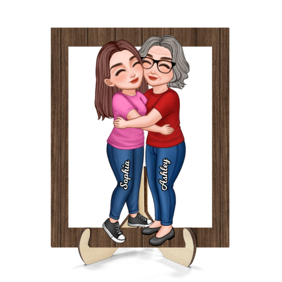Mom Hugging Daughter Son By Custom Occupation Firefighter, Nurse, Police Officer Personalized Wooden Plaque