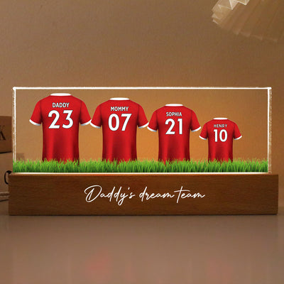 Daddy's Team Soccer Shirt Personalized Acrylic Block LED Night Light