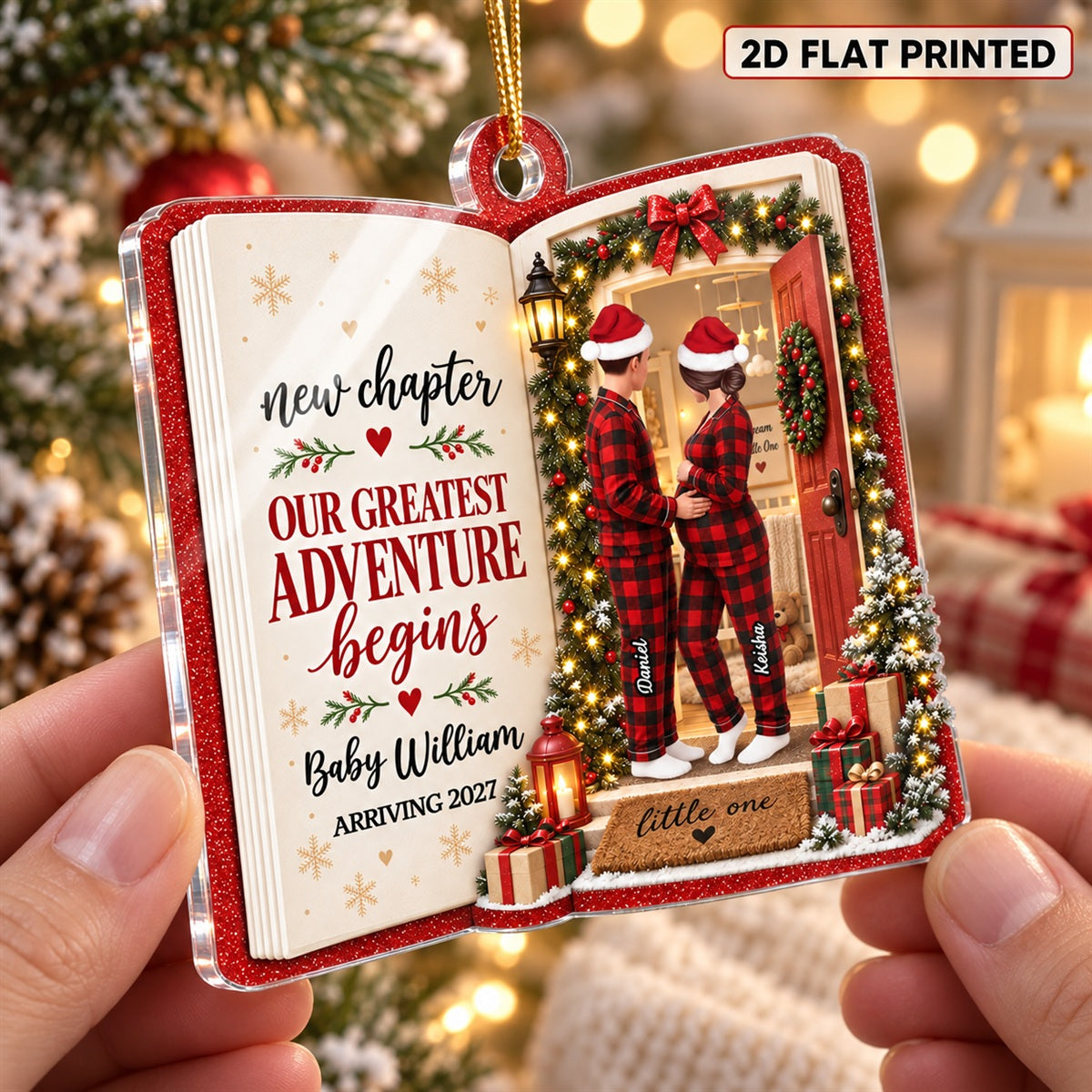 New Chapter Baby Arriving 2D Flat - Personalized Acrylic Ornament - Christmas Tree Decor For Expecting Couples, Pregnancy Keepsake
