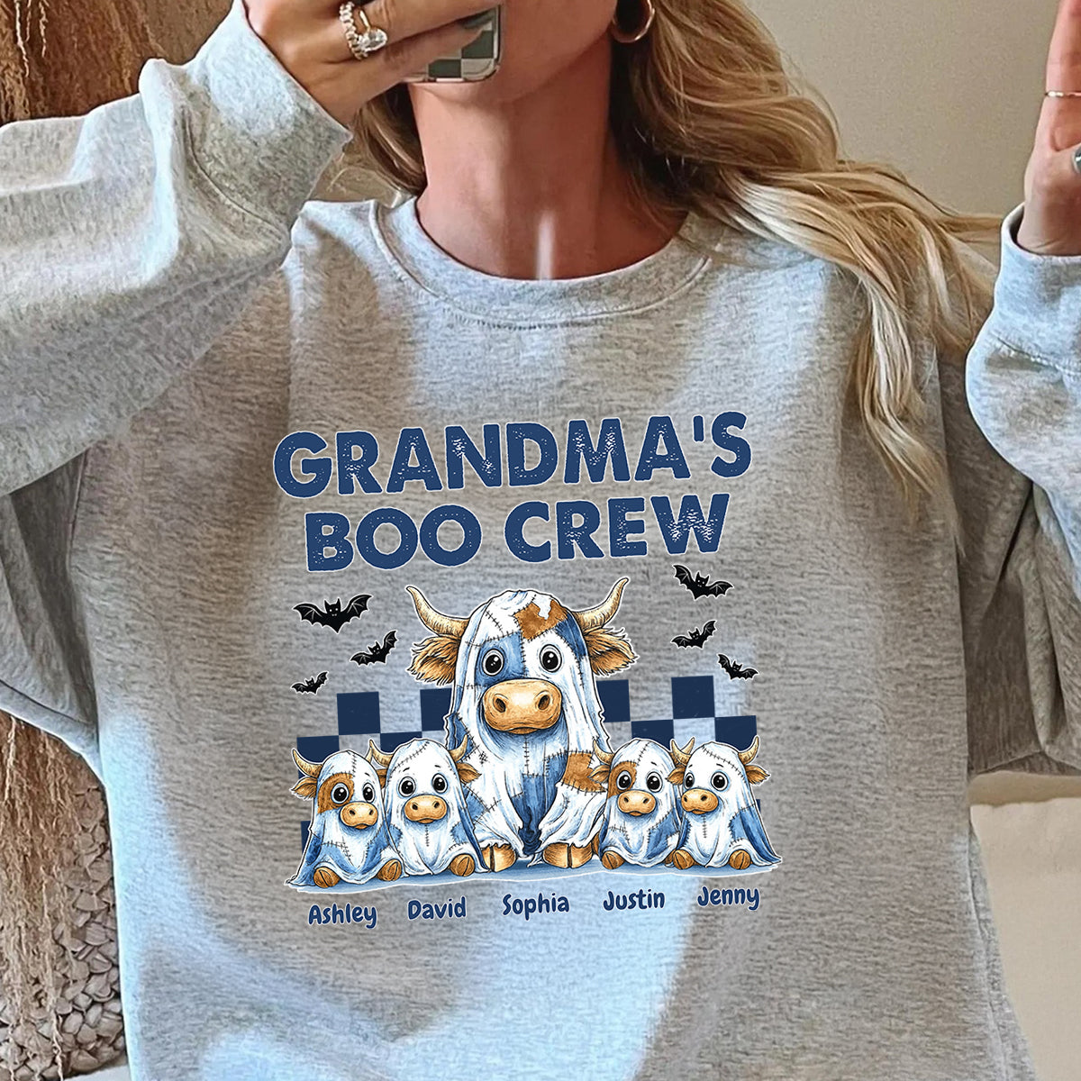 Grandma's Boo Crew Highland Cow Personalized Sweatshirt, Cozy Fall Vibe Sweatshirt
