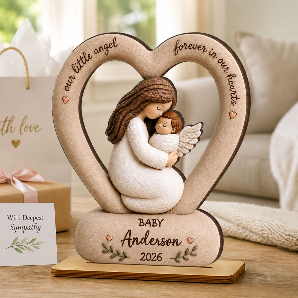 Our Little Angel Forever In Our Hearts - Personalized 2-Layered Wooden Plaque - Memorial Gift