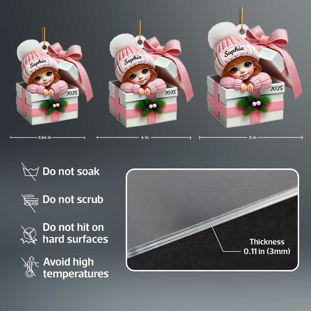 Kid Boy Girl Inside Gift Box - Personalized Acrylic Ornament - Christmas Gift for Children, Grandchildren