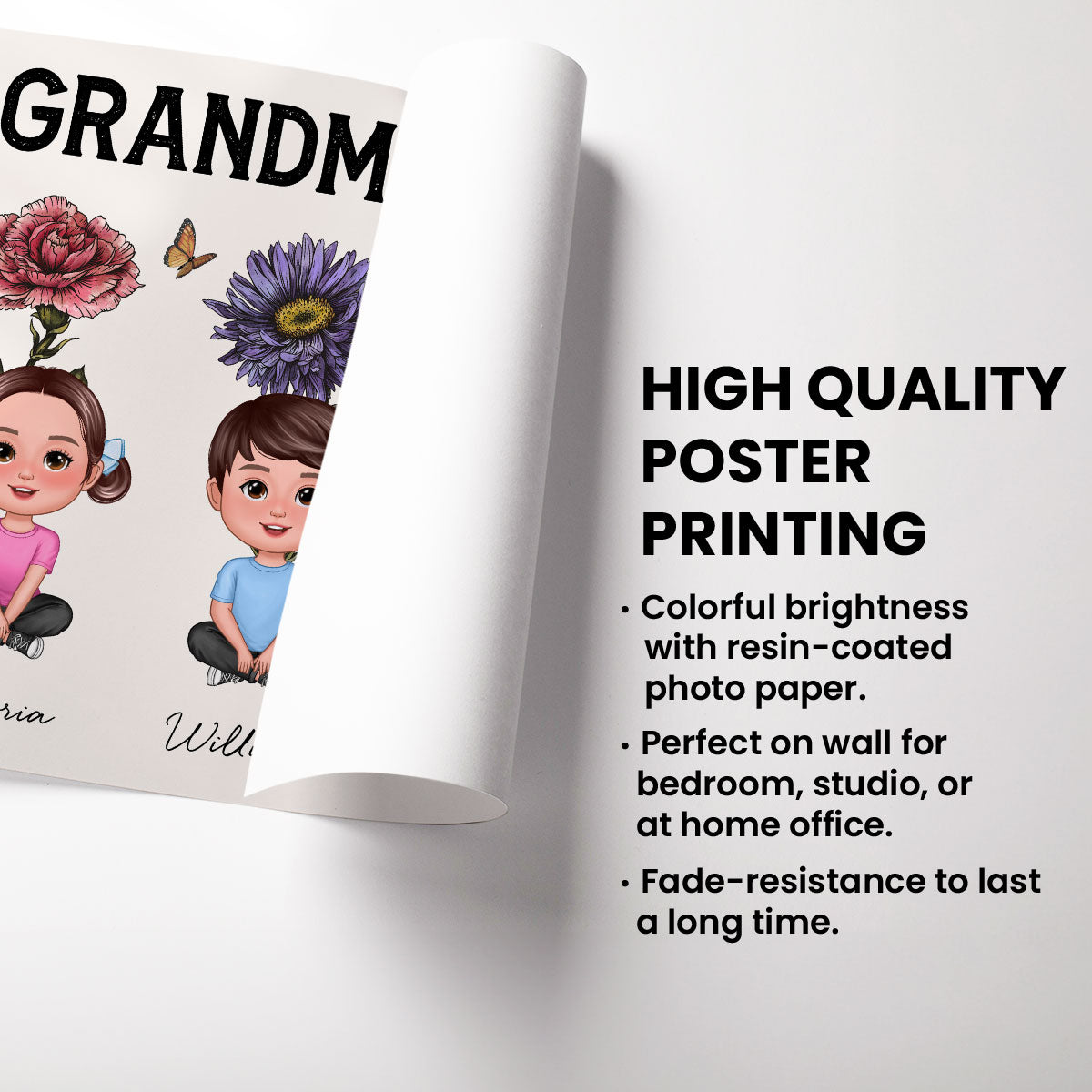 Grandma‘s Garden Grandkids With Birth Flower Behind Personalized Poster