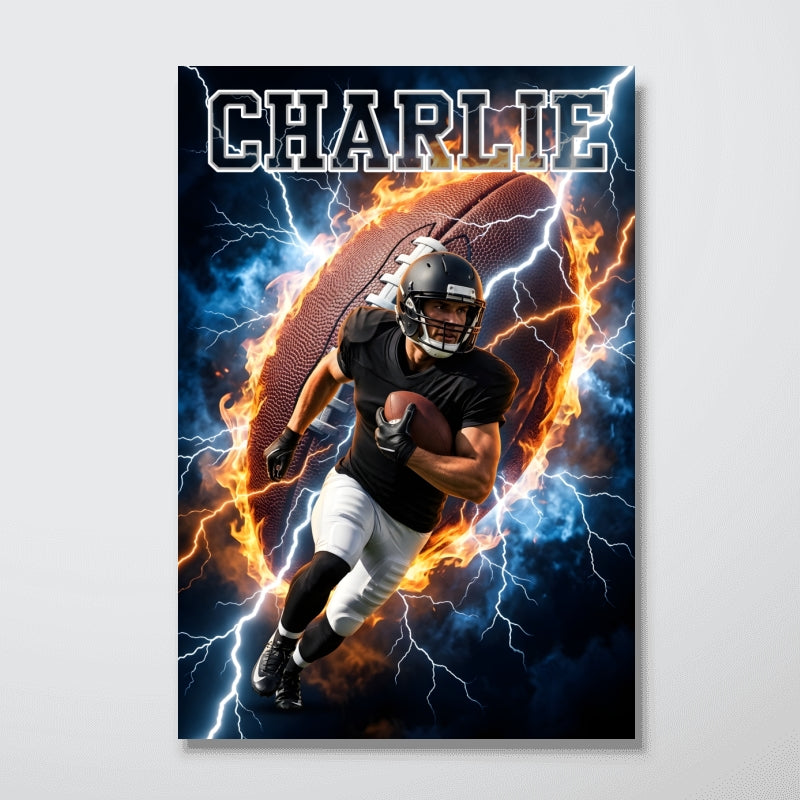 Football On Fire Photo Insert - Personalized Poster - Trending Gift For Boy, Girl