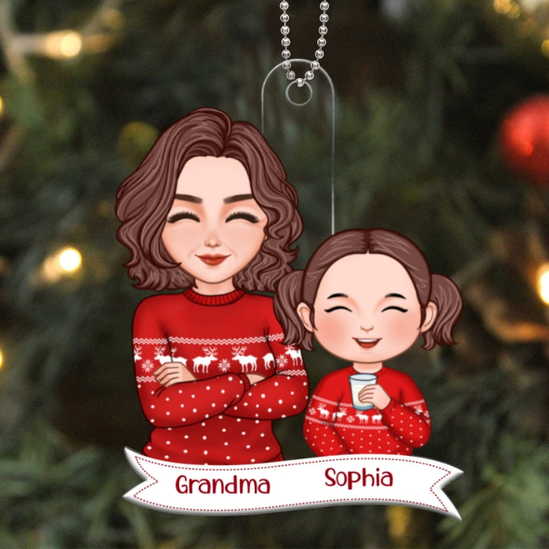 Pretty Grandma Grandkid Smiling Christmas Gift For Granddaughter Grandson Personalized Acrylic Ornament