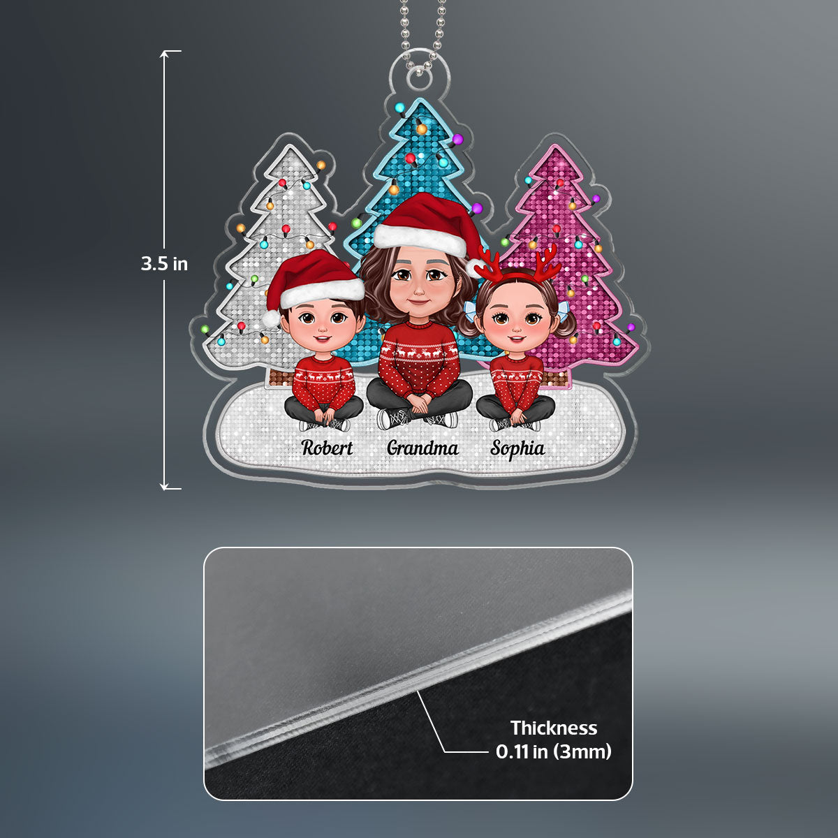 Grandma Grandkids Faux Sequins Glitter Christmas Tree Personalized Acrylic Ornament