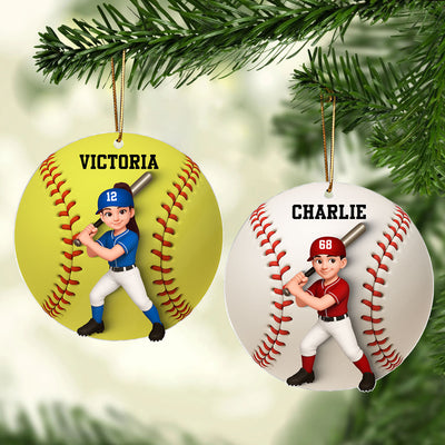 Baseball Softball Girl Boy 3D Effect - Personalized Acrylic Ornament - Christmas Gift For Daughter, Gift For Son