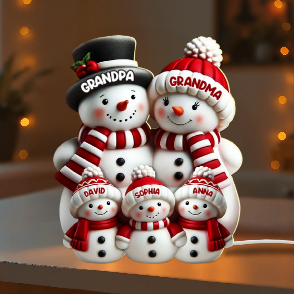 3D Effect Cute Snowman - Personalized Light Box - Christmas Decor For Family, Grandma, Grandpa