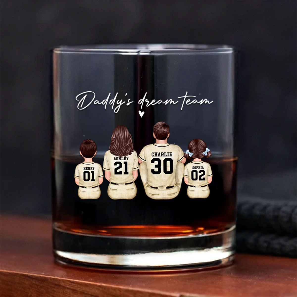 Retro Vintage Baseball Daddy's Dream Team Personalized Wine Glass, Father's Day Gift for Dad