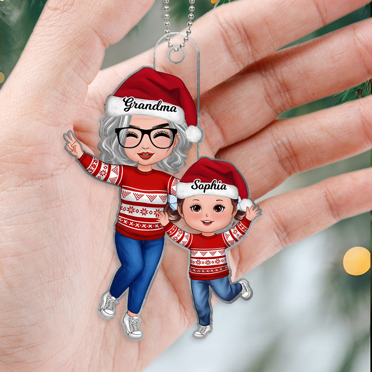 Happy Doll Grandma & Grandkid Christmas Gift For Granddaughter Grandson Personalized Acrylic Ornament
