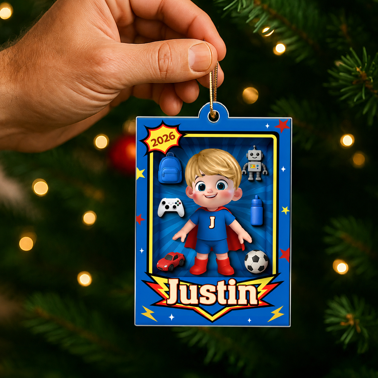 Cute Little Boy In Toy Box - Personalized Acrylic Ornament - Unique Christmas Gift For Kids, Grandkids