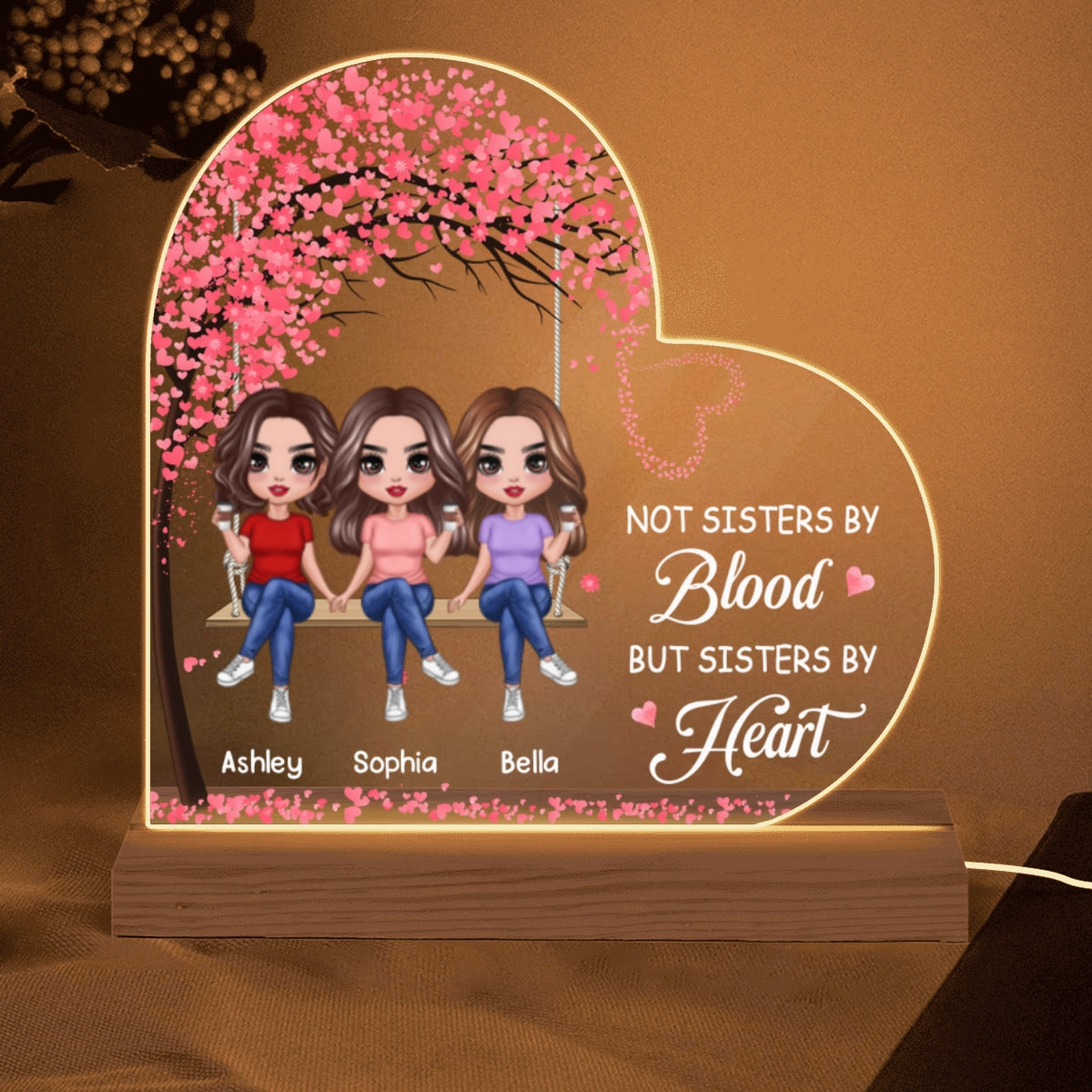 Besties Sisters On Swing Personalized Acrylic Custom Shape LED Night Light