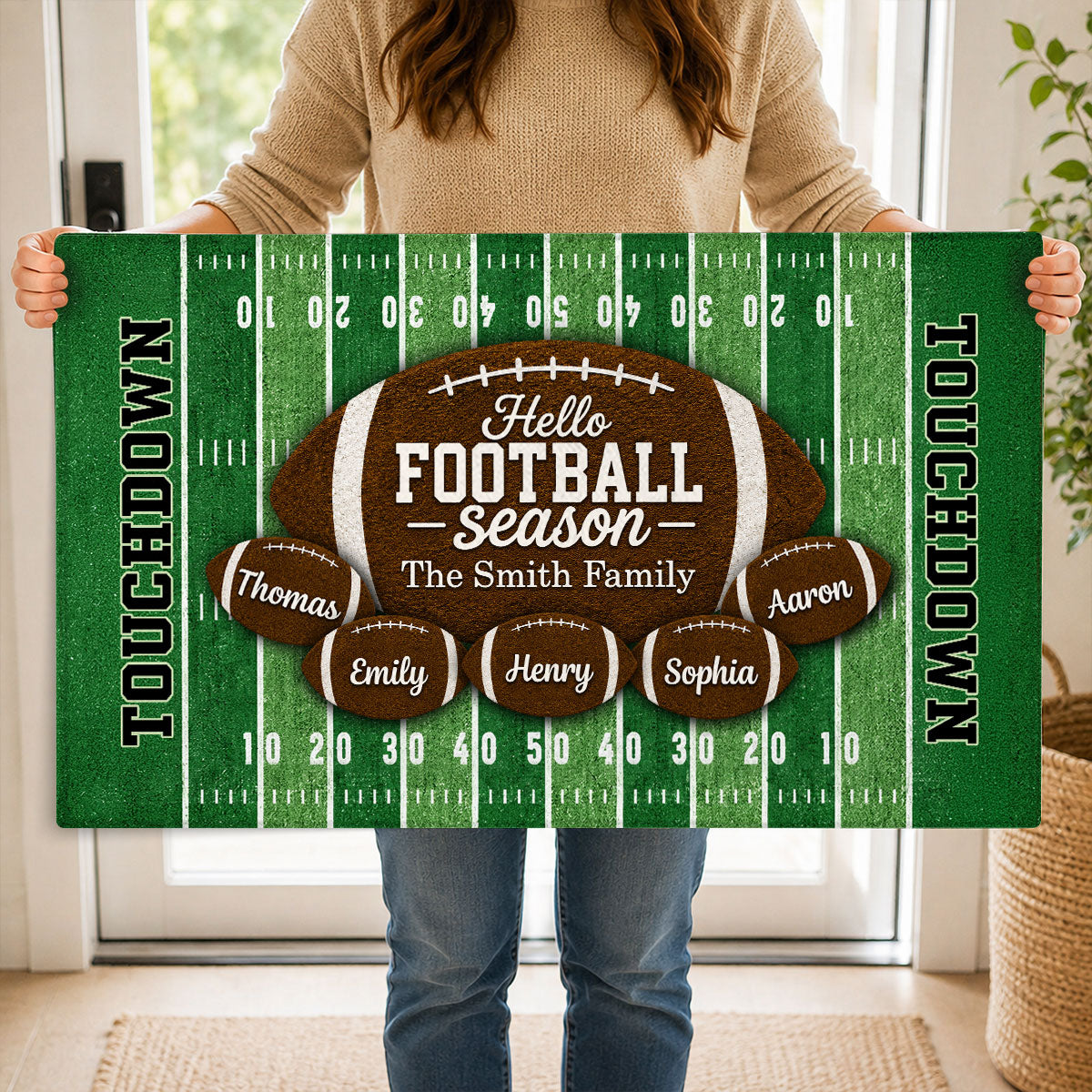 Hello Football Season Custom Family Names - Personalized Doormat - Football Season Decor For Family