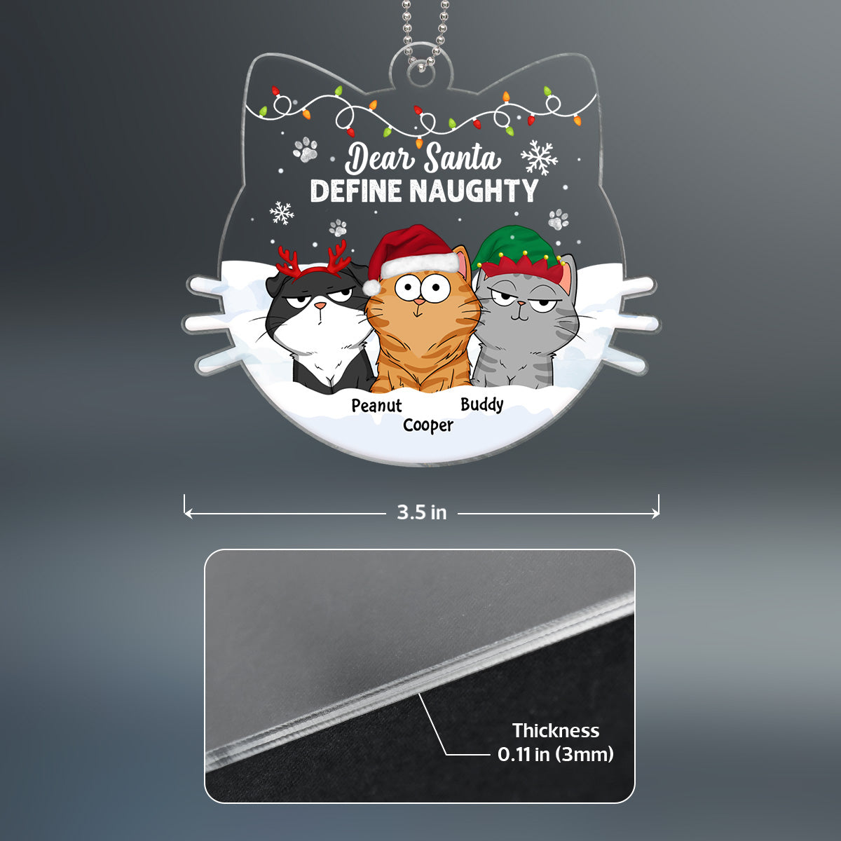 Dear Santa Define Naughty Funny Cats Expressions Personalized Acrylic Ornament