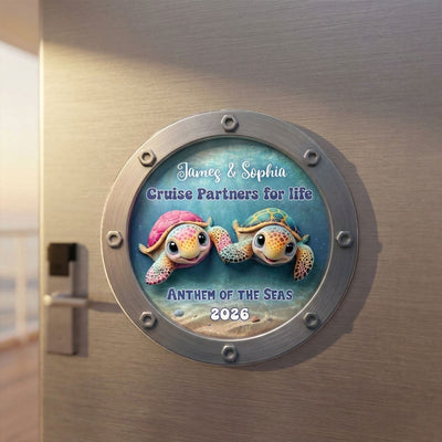 Happy Sailing Turtle Couple 2D Flat - Personalized Cruise Ship Door Magnet - Cruise Trip Decoration