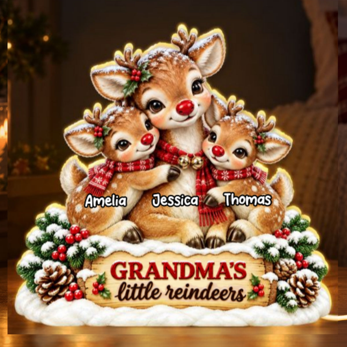 Grandma's Little Reindeers - Personalized Light Box - Heartfelt Christmas Gift for Grandma