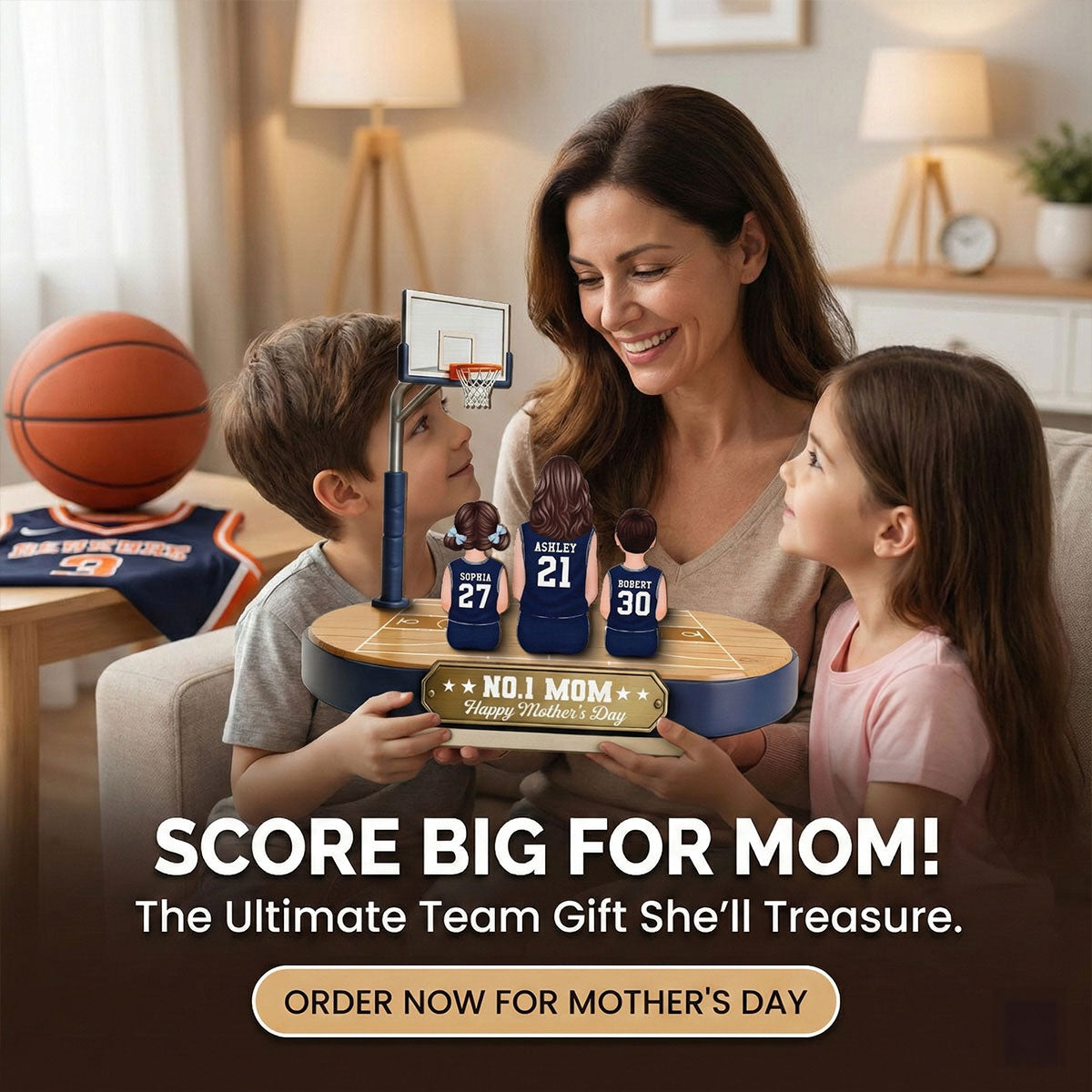 Mommy's Basketball Dream Team - Personalized 2-Layered Wooden Plaque - Father's Day Gift For Basketball Mom