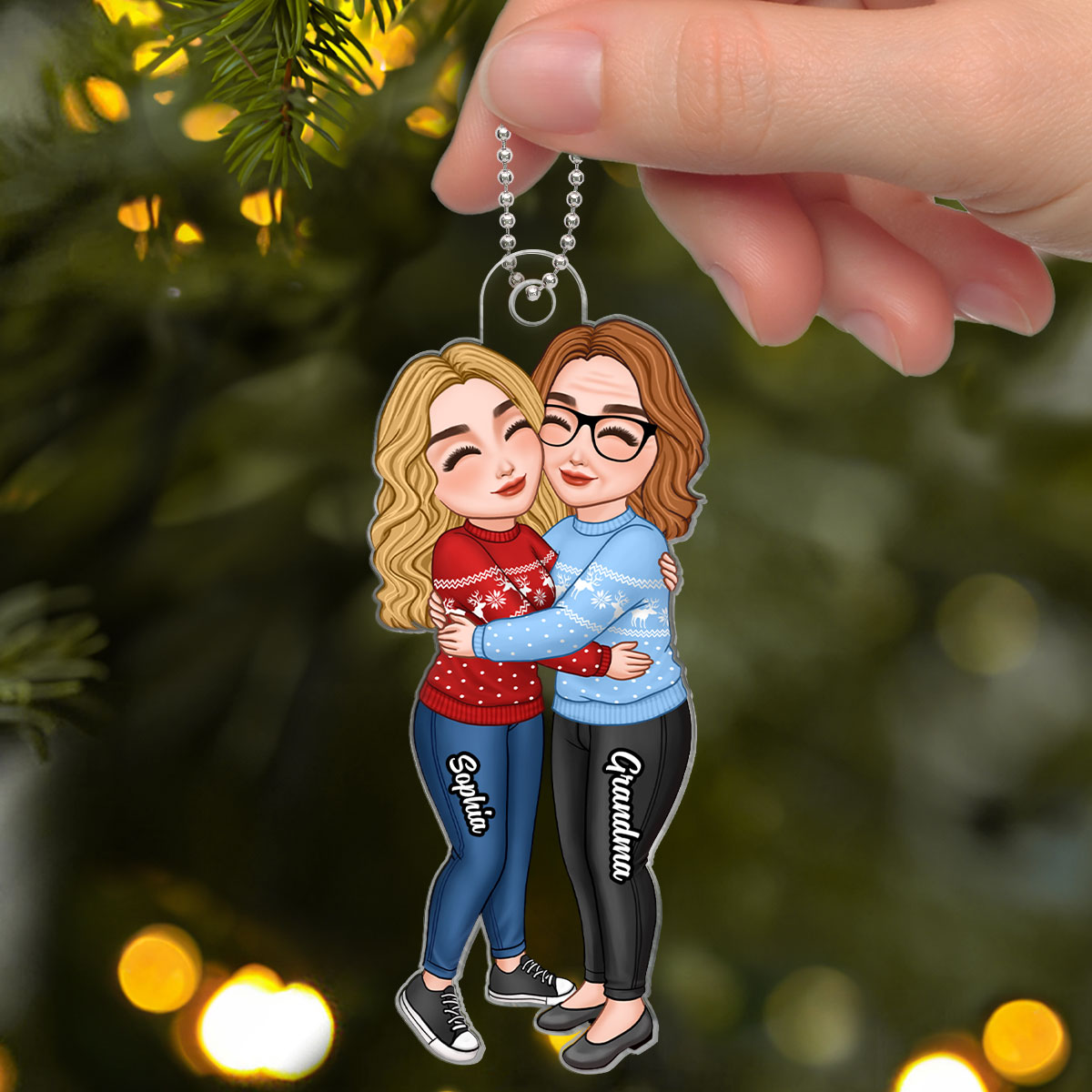 Grandma & Grandkid Hugging Christmas Gift For Teenage Adult Granddaughter Grandson Grandchildren - Personalized Acrylic Ornament - Gift For Teenage Adult Granddaughter Grandson Grandchildren