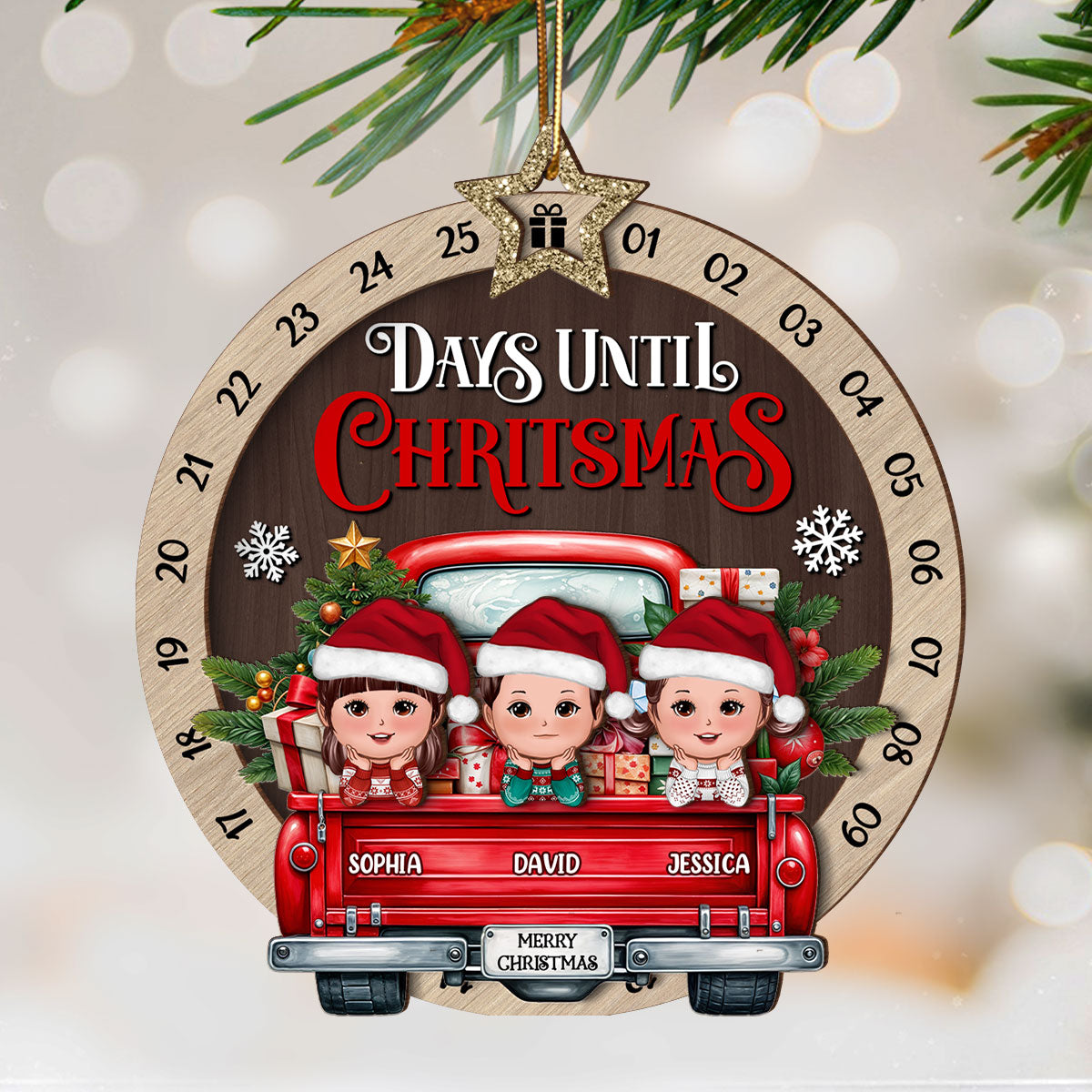 Kids On Christmas Truck Personalized Countdown Ornament